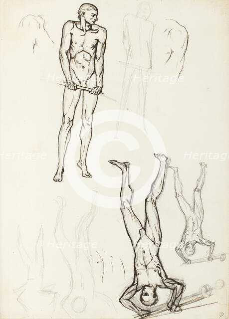 Drawings of standing male figures, for the Albert Hall frieze, by 1871. Creator: Henry Hugh Armstead.