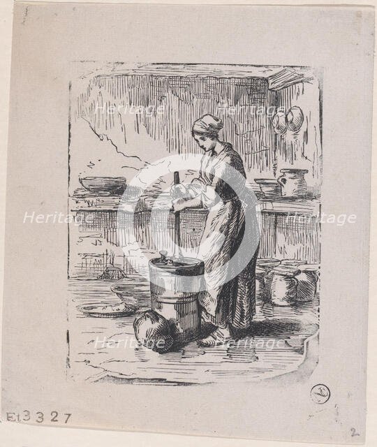 Woman Churning, ca. 1850-59. Creator: Jacques-Adrien Lavieille.