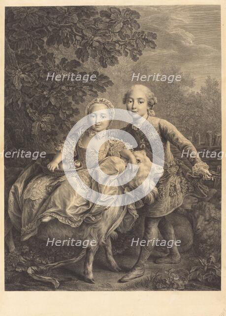 The Comte d'Artois and His Sister Mademoiselle Clotilde, 1767. Creator: Jacques Firmin Beauvarlet.