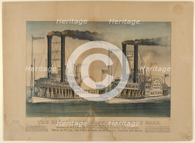 The Great Mississippi Steamboat Race-From New Orleans to St. Louis, July 1870-Between t..., 1872-74. Creators: Nathaniel Currier, James Merritt Ives, Currier and Ives.
