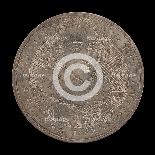 James I, 1566-1625, King of England 1603 [obverse], c. 1625. Creator: Simon de Passe.