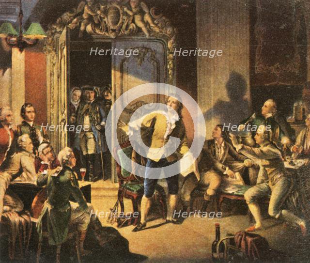 Schiller reads his first play, "Die Räuber" (The Robbers), (1936). Creator: Unknown.