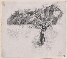 Woman Carrying Sheaf, ca. 1853. Creator: Charles Emile Jacque.