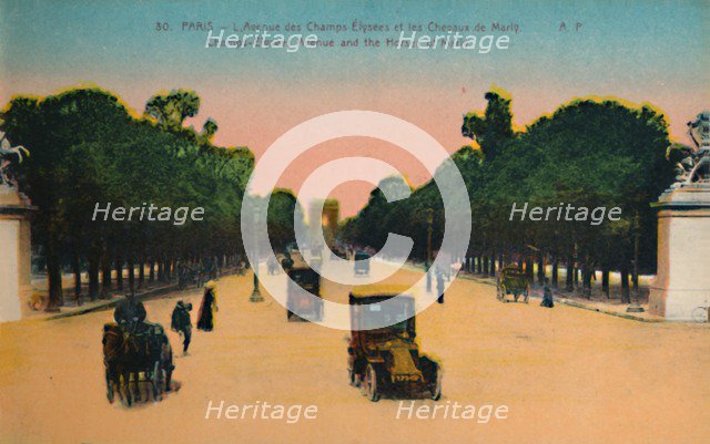 The Avenue des Champs-Elysées and the Marly Horses, Paris, c1920. Artist: Unknown.
