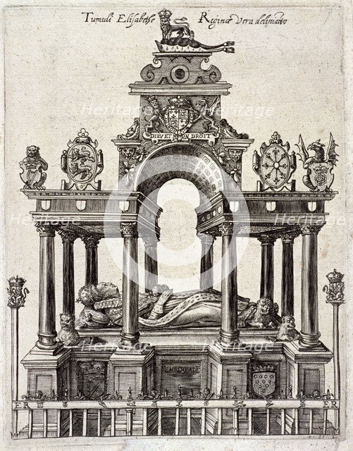 Queen Elizabeth I's tomb in the Henry VII Chapel, Westminster Abbey, London, c1680. Artist: Anon