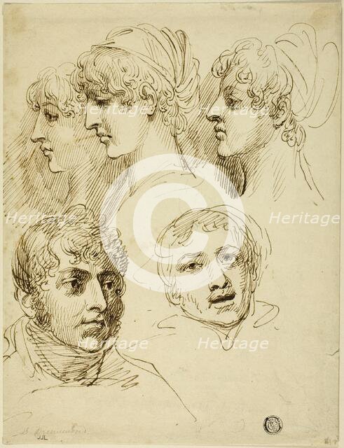 Five Sketches of Heads, n.d. Creator: Samuel Drummond.