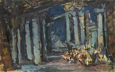 Cleopatra's Palace, Egyptian Hall. Stage design for the opera-ballet Mlada by Rimsky-Korsakov, 1916. Creator: Korovin, Konstantin Alexeyevich (1861-1939).