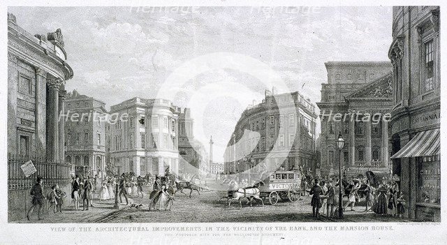 'View of the Architectural Improvements in the Vicinity of the Bank, and the Mansion House', c1837. Artist: Thomas Higham
