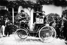 1894 Paris to Rouen race.Marchand in Peugeot Artist: Unknown.
