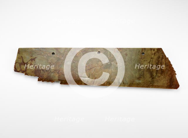 Harvesting knife (hu ?) with mask and felines, fragment, Late Neolithic period, ca. 2000-1700 BCE. Creator: Unknown.