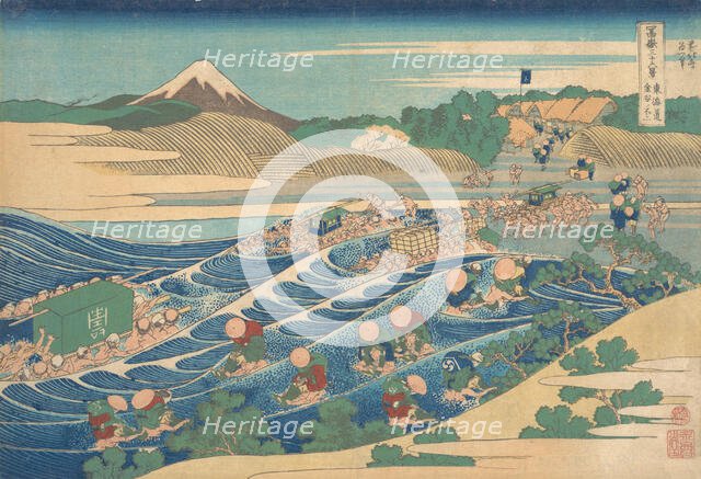 Fuji Seen from Kanaya on the Tokaido (Tokaido Kanaya no Fuji), from the series Thir..., ca. 1830-32. Creator: Hokusai.