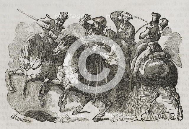First Carlist War, (1833-1840): Attack to Balmaseda, the leader of the Carlist faction, 1842.  Creators: Manuel Miranda, Ortega.