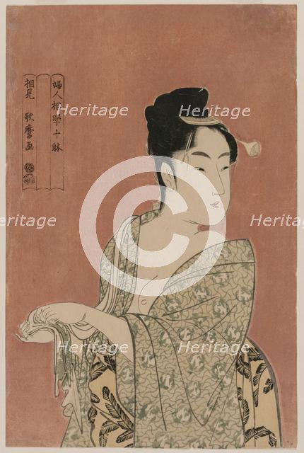 Woman Drying Her Hands (from the series Ten Aspects of the Physiognomy of Women), c. 1793. Creator: Kitagawa Utamaro (Japanese, 1753?-1806).