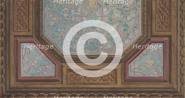 Design for the painted decoration of a coffered ceiling with the monogram: H, 1830-97. Creators: Jules-Edmond-Charles Lachaise, Eugène-Pierre Gourdet.