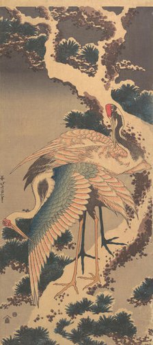 Cranes on Branch of Snow-covered Pine, late 1820s. Creator: Hokusai.