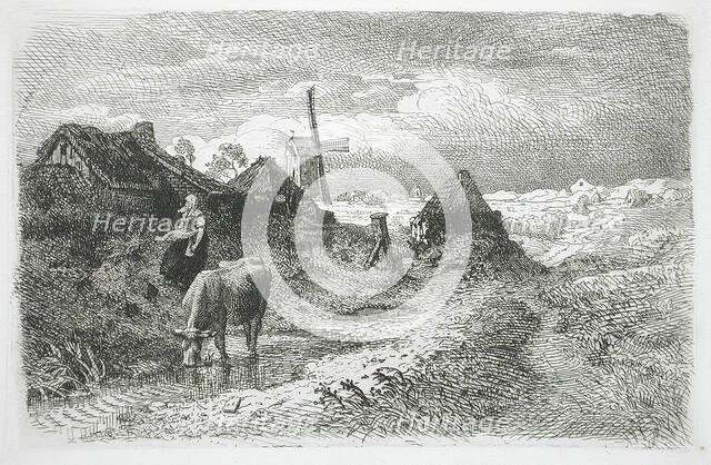 Landscape with Cottages and Windmill, 1862. Creator: Andreas Achenbach.