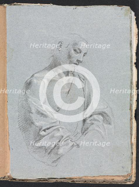 Verona Sketchbook: Male figure with drapery (page 71), 1760. Creator: Francesco Lorenzi (Italian, 1723-1787).