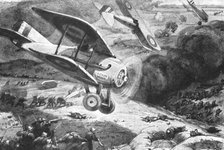 'Combat Aerien; Au combat avec l'infanterie; La guerre de mouvements reparu en 1918. Creator: Maurice Busset.