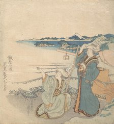 Two Young Ladies at Shore; One Pointing. Creator: Hokusai.