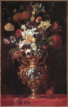 Bouquet of Flowers in a Figured Gold and Silver Vase, 17th or early 18th century. Creator: Anon.