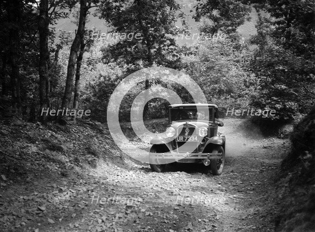 Ford Model A cabriolet competing in the Fingle Bridge Hillclimb, Devon, 1930s. Artist: Bill Brunell.