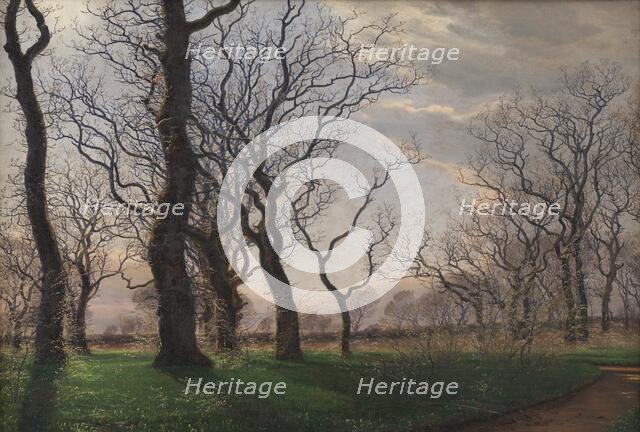 Edge of an oak forest on a Spring morning, 1863. Creator: Janus Andreas Bartholin la Cour.