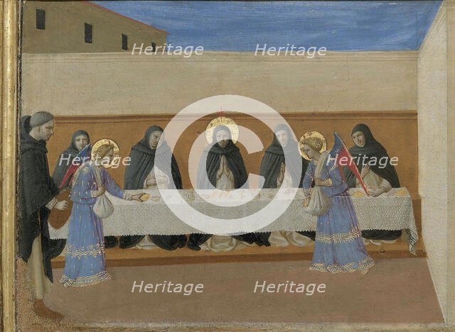 The angels serve dinner to the friars. Cortona Polyptych (detail of the predella), ca 1437. Creator: Angelico, Fra Giovanni, da Fiesole (ca. 1400-1455).