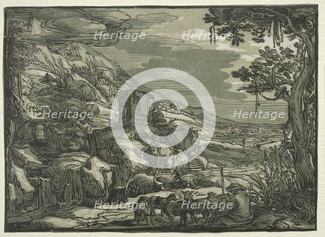 Arcadian Landscape, c. 1615. Creator: Hendrick Goltzius (Dutch, 1558-1617), attributed to.