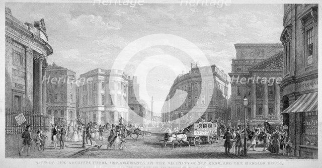 The Bank of England and the newly-straightened Prince's Street, City of London, 1837. Artist: Thomas Higham