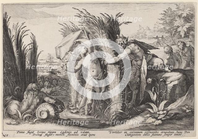 Pan and Syrinx, 1589. Creator: Goltzius, Workshop of Hendrick, after Hendrick Gol.