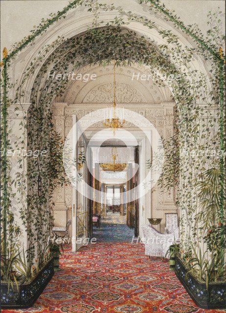 Interiors of the Winter Palace. The Small Winter Garden in the Apartments of Alexandra Fyodorovna, Mid of the 19th cen.. Artist: Ukhtomsky, Konstantin Andreyevich (1818-1881)