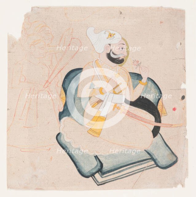 Profile of kneeling prince with two attendants, 18th century. Creator: Unknown.