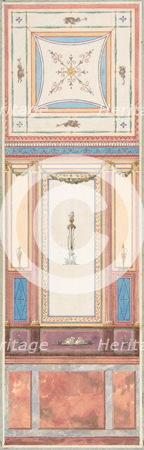 Design for Wall Paneling and Ceiling in Pompeiian Style, The Deepdene, Dorking, Surrey, 1875-79. Creators: Jules-Edmond-Charles Lachaise, Eugène-Pierre Gourdet.