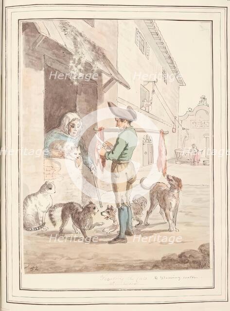 Feeding the Cats at Rome, leaf from 'A Collection of Dresses by David Allan Mostly from Nature',1776 Creator: David Allan.
