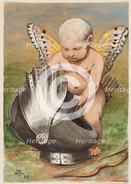 Cherub with Helmet, 1889. Creator: Hans Thoma.