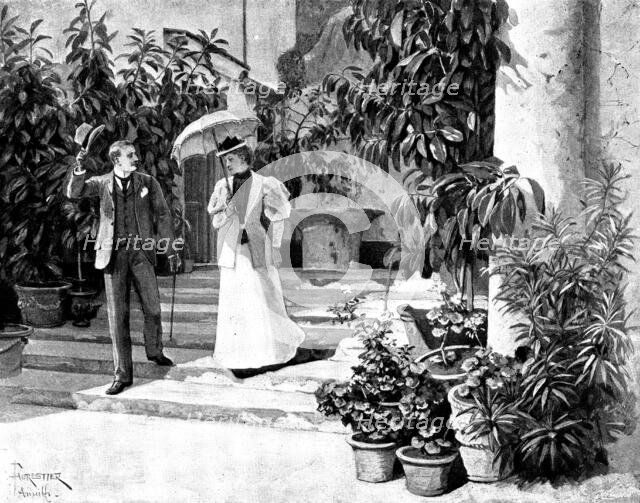 Adam Johnstone's Son: They went as far as the door together. Johnstone turned and walked off, 1895. Creator: George Meisenbach.