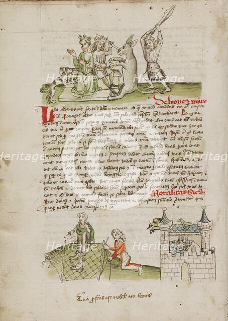 A Crowned Couple with a Dog and a Donkey: A Woman Feeding a Bird..., third quarter of 15th century. Creator: Unknown.