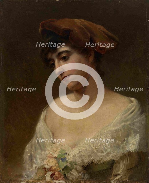 Young Woman in a Red Beret. Artist: Makovsky, Konstantin Yegorovich (1839-1915)