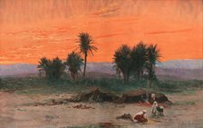''L'oasis de Biskra au soleil couchant; Afrique du nord', 1914. Creator: Max Raber.