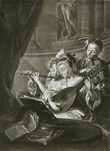 'Flute, violin and chitarrone (George Frederick Handel as a young musician in Hamburg); eighteenth c Artist: Unknown.
