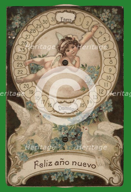 Mobile postcard. Perpetual calendar, around 1910.