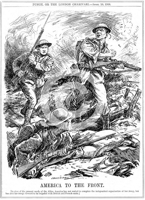 American reinforcements to aid the Allied troops before the main US Army arrived, World War 1, 1918. Artist: Leonard Raven-Hill
