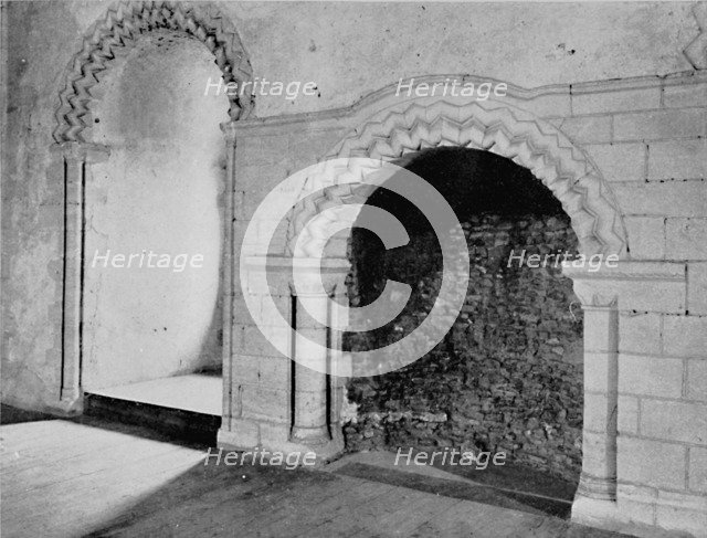 'Fire-Place in the Banqueting Hall, Castle Hedingham, Essex (12th Cent.)', 1927. Artist: Unknown.