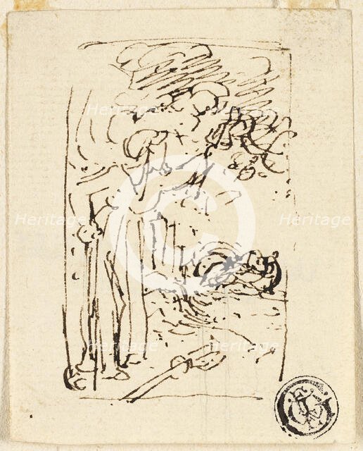 Sketch of Figure Leaning on Cane, n.d. Creator: Thomas Stothard.