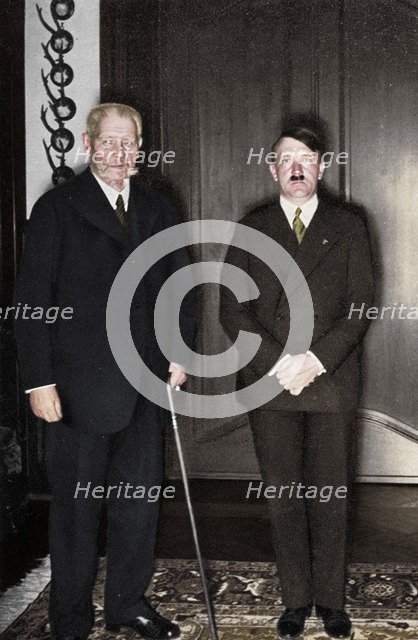 German President Paul von Hindenburg and Chancellor Adolf Hitler, c1933-c1934.  Artist: Unknown.