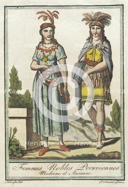 Costumes de Différents Pays, 'Femmes Nobles Peruviennes, Moderne et Ancienne', c1797. Creators: Jacques Grasset de Saint-Sauveur, LF Labrousse.