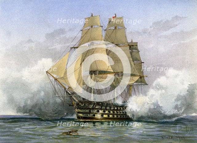 HMS 'Victory', British warship, c1890-c1893.Artist: William Frederick Mitchell