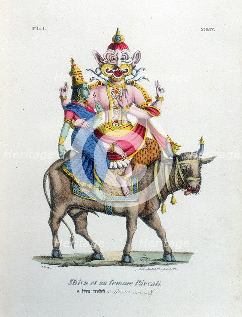 Shiva, one of the gods of the Hindu trinity (trimurti) with his consort Parvati, c19th century. Artist: A Geringer