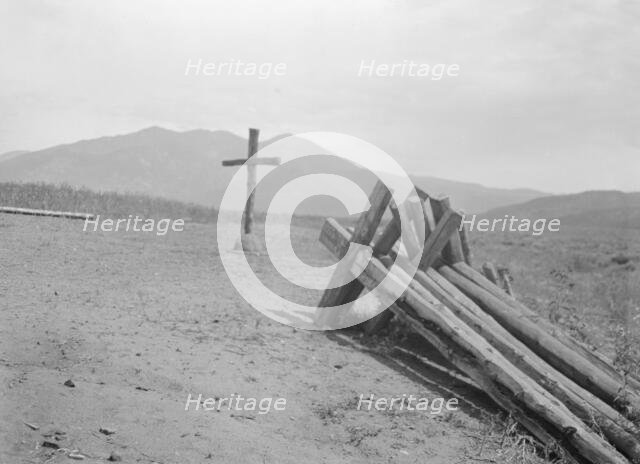 [Penitente crosses near Taos mountain. Taos, New Mexico area views], between 1899 and 1928. Creator: Arnold Genthe.