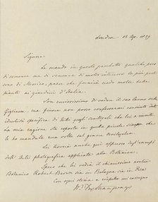 Manuscript Letter from William-Fox Strangways to Antonio Bertoloni, 1839. Creator: William Thomas Horner Fox-Strangways.